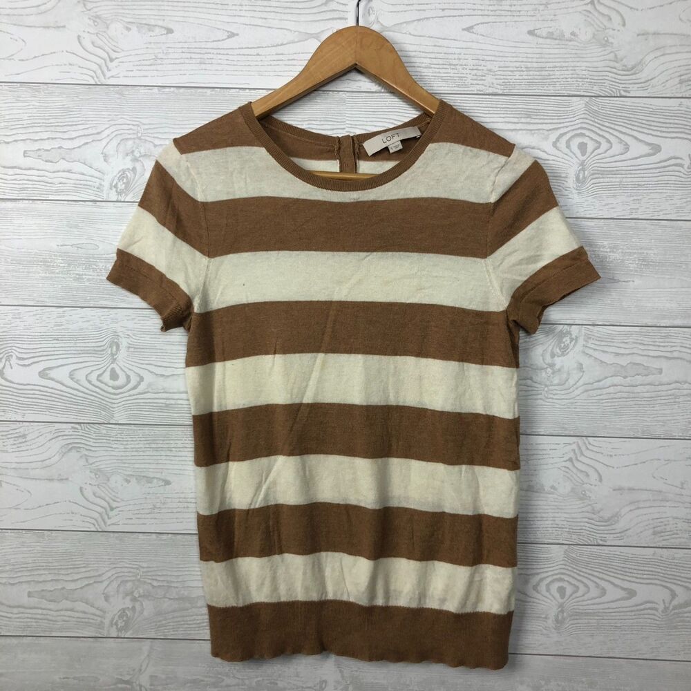 Ann Taylor LOFT Women's Small Striped Short Sleeve Lightweight Sweater